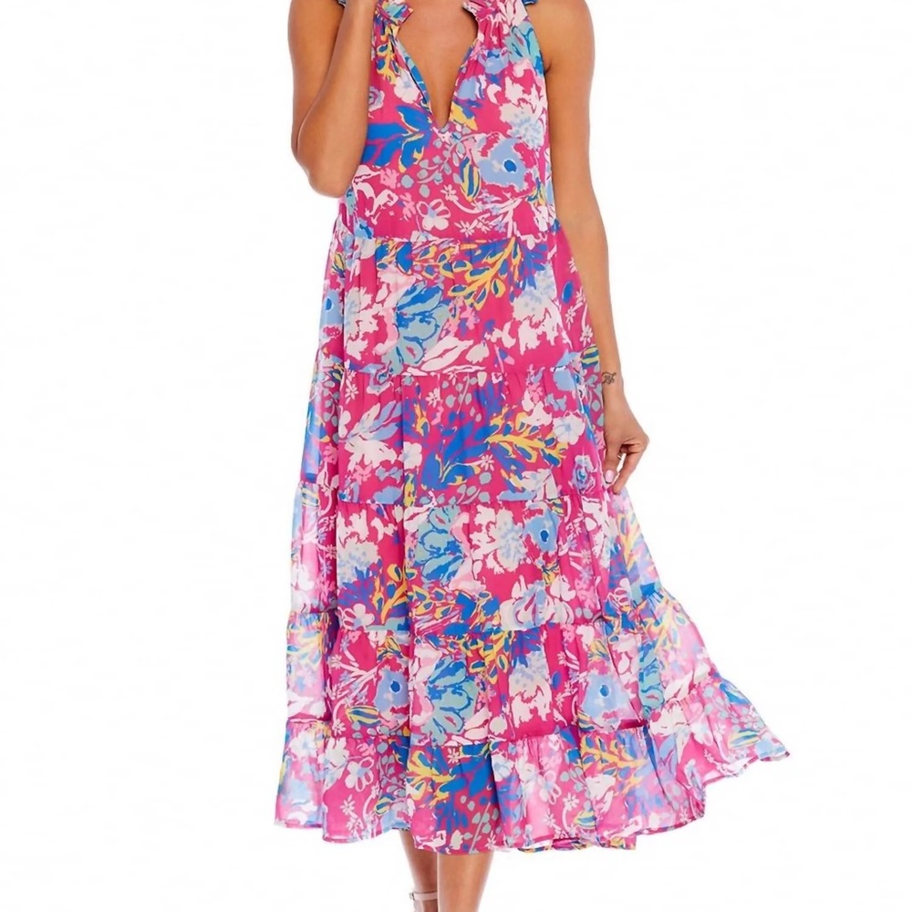 Mud Pie Vibrant Pink floral maxi Small